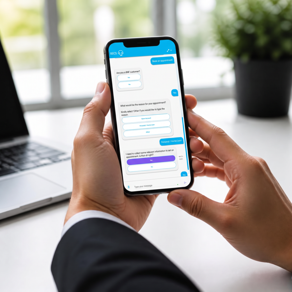 User accessing EBO's AI virtual assistant on a smartphone User accessing EBO's AI virtual assistant on a smartphone